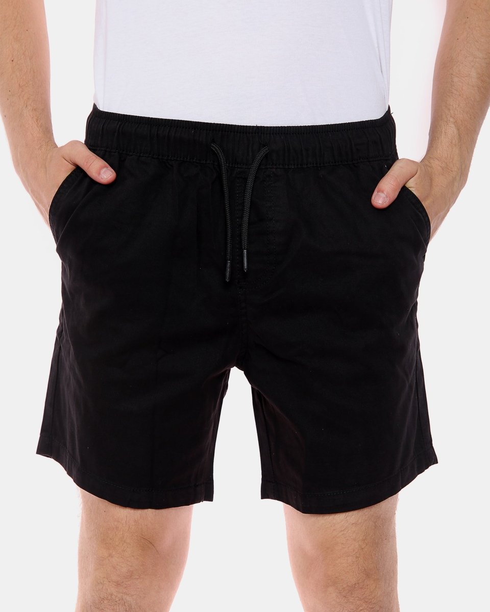 Black Elasticated Waist Cotton Casual Shorts