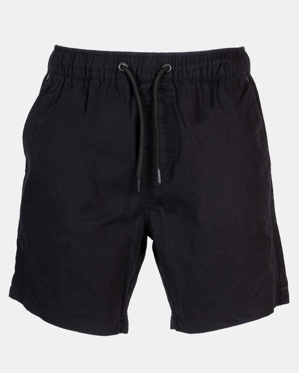 Black Elasticated Waist Cotton Casual Shorts