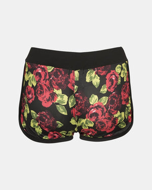 Black Floral Print Casual Shorts