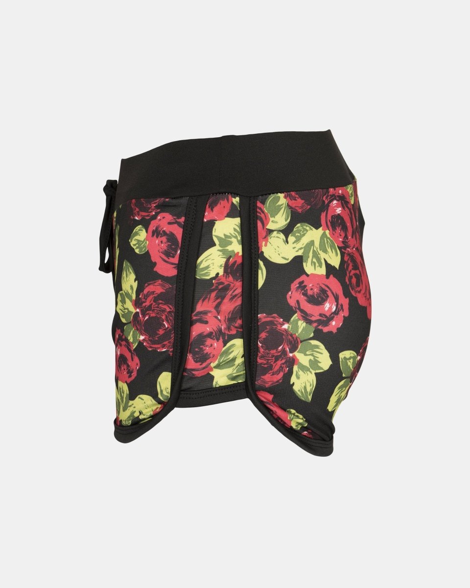 Black Floral Print Casual Shorts
