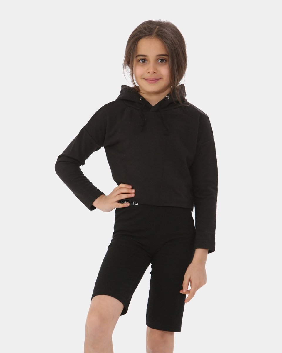 Black Girls Plain Crop Hoodie