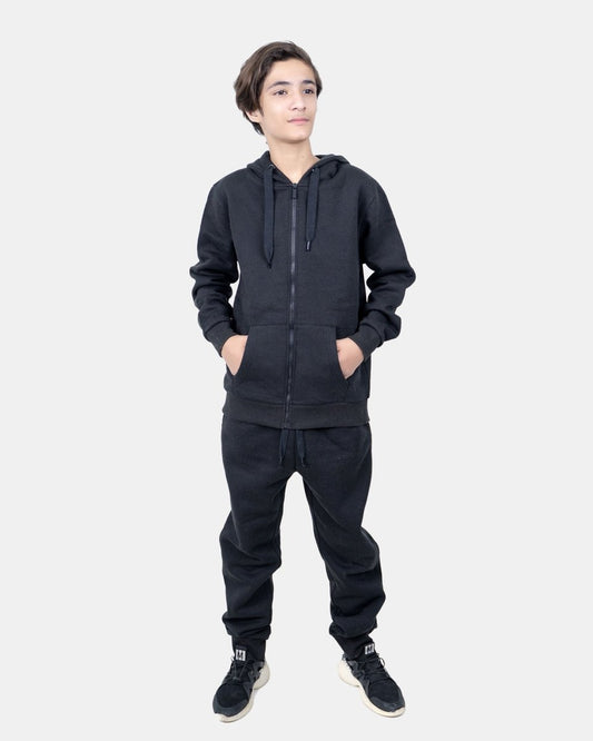 Black Kids Plain Hooded Tracksuit