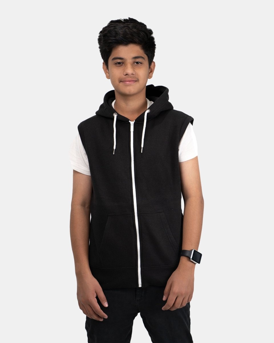 Black Kid's Sleeveless Casual Hoodie