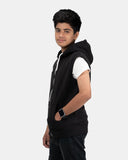 Black Kid's Sleeveless Casual Hoodie