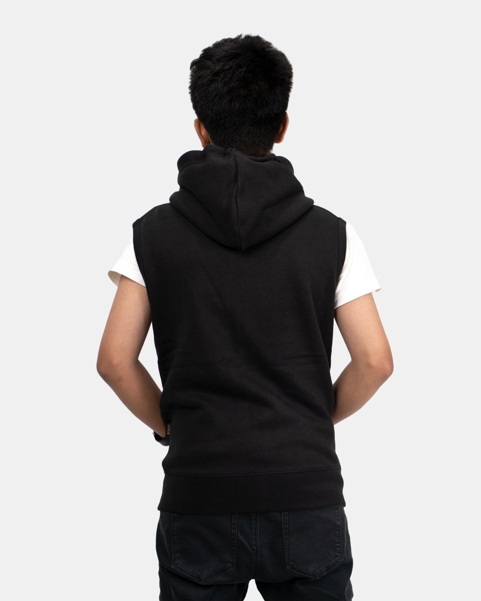 Black Kid's Sleeveless Casual Hoodie