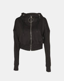Black Ladies Zip - Crop Hoodie