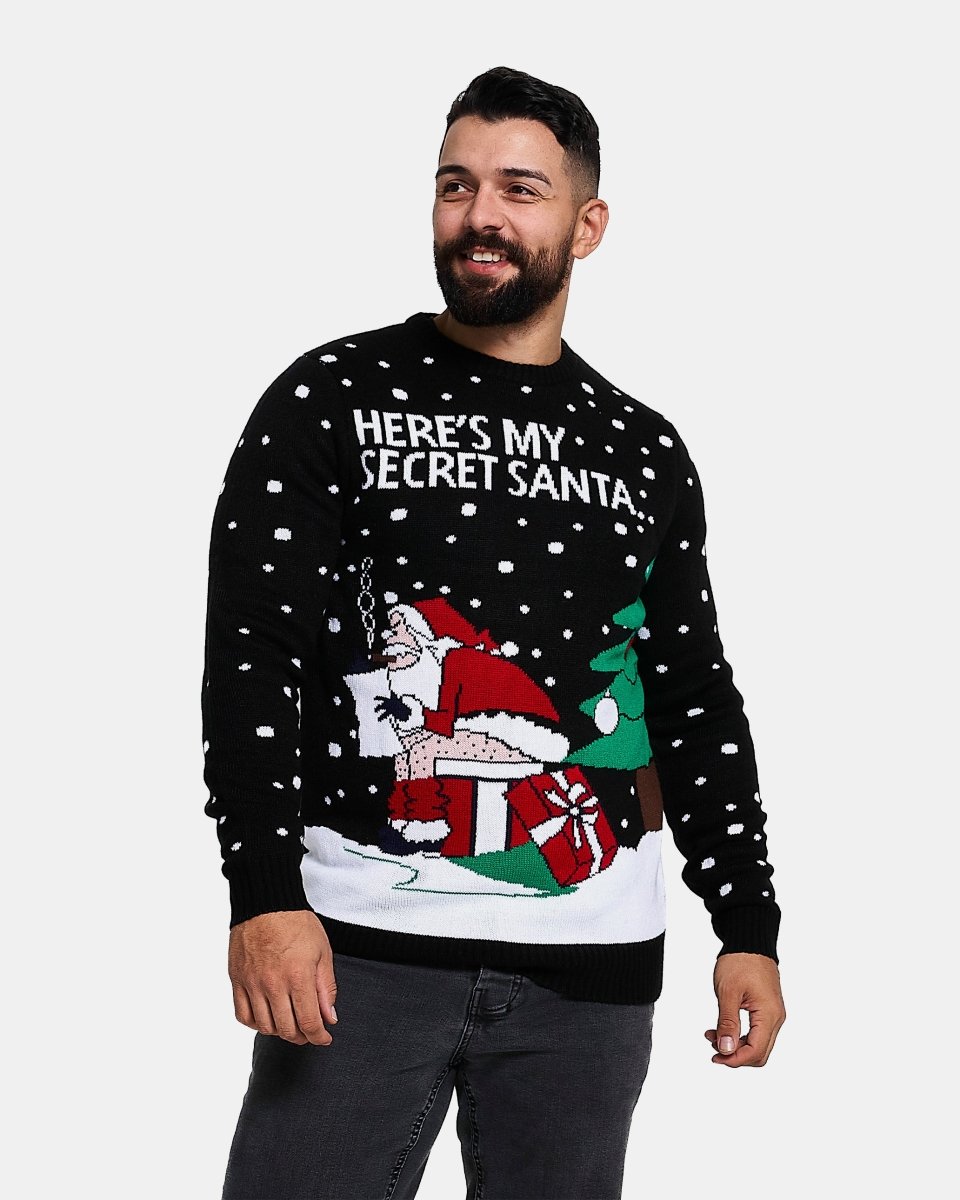 Black Lightweight Santa Printed Jumper