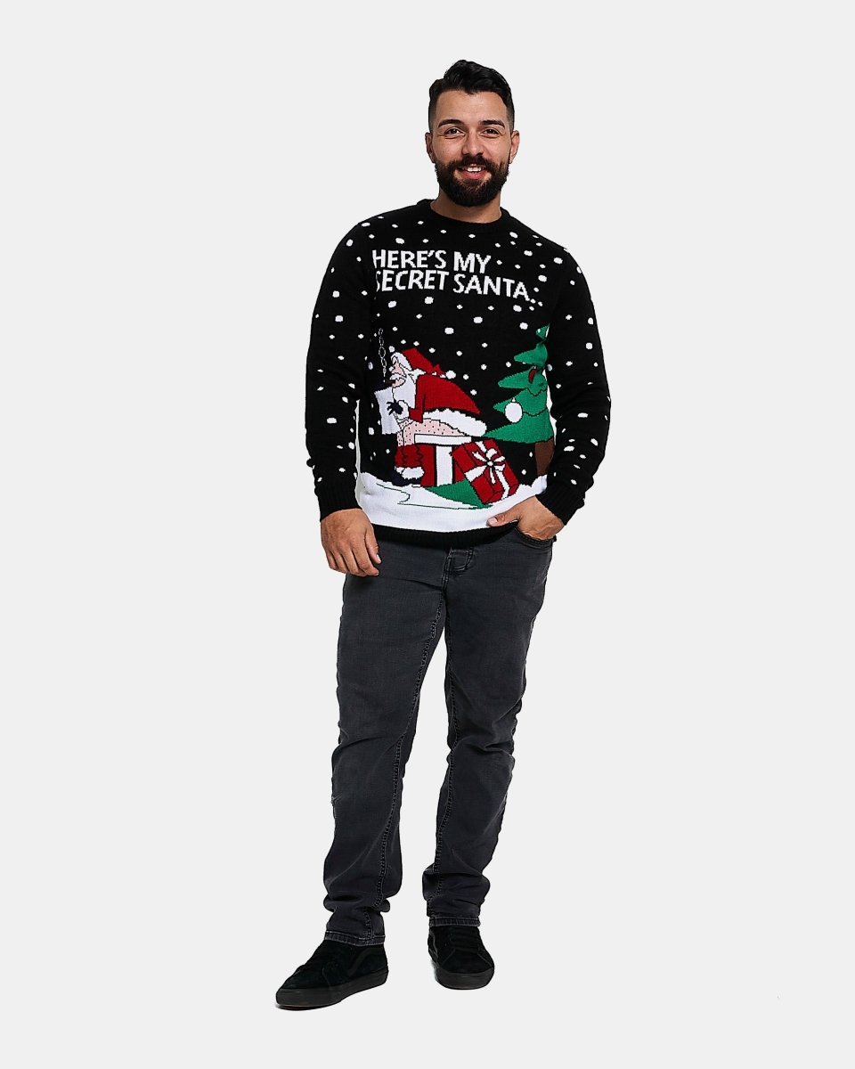 Black Lightweight Santa Printed Jumper