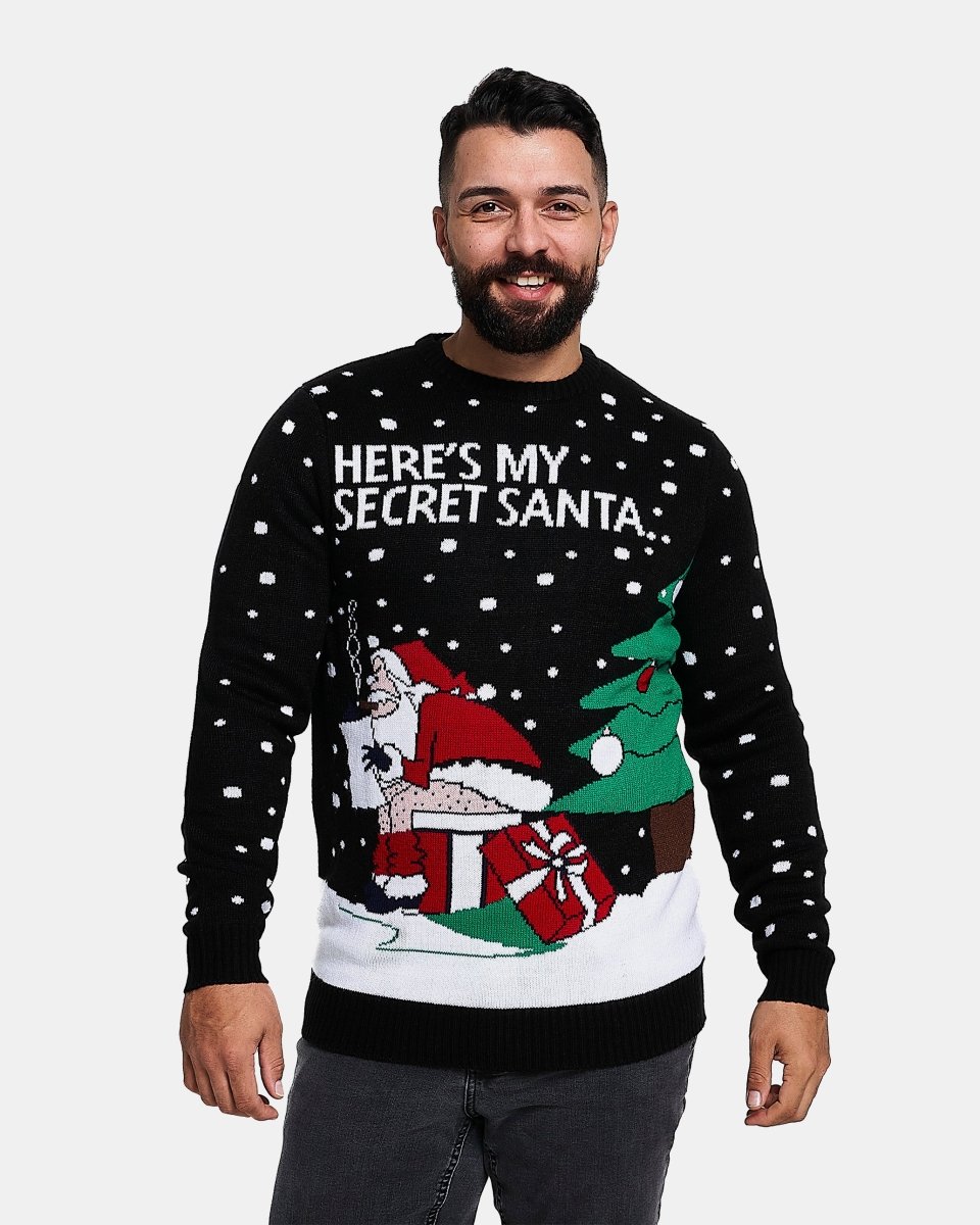 Black Lightweight Santa Printed Jumper