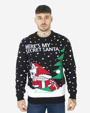 Black Lightweight Santa Printed Jumper