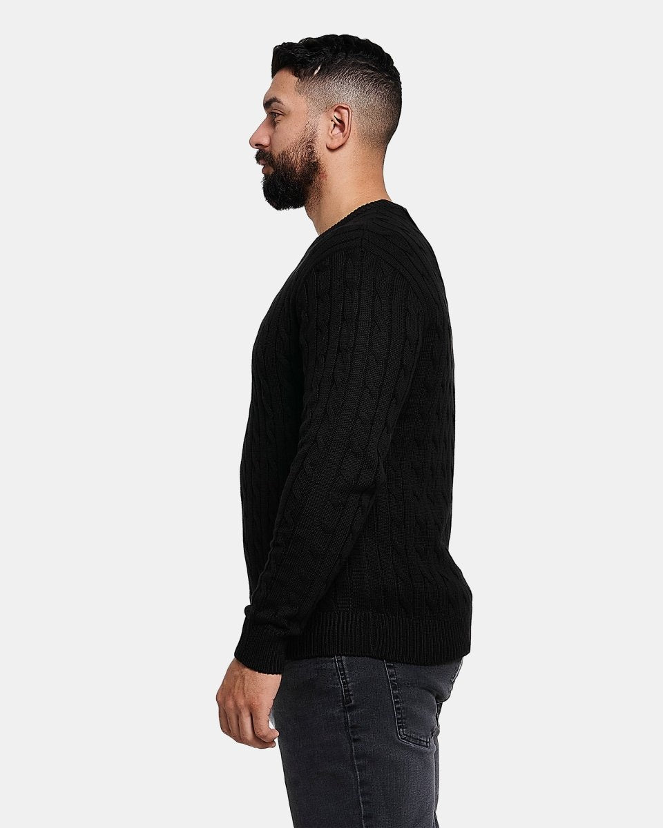Black Mens Cable Knit Jumper