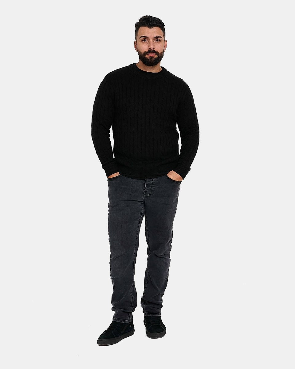 Black Mens Cable Knit Jumper
