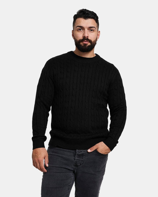 Black Mens Cable Knit Jumper