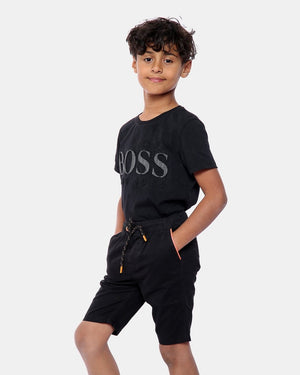 Black Plain Cotton Drawstring Short