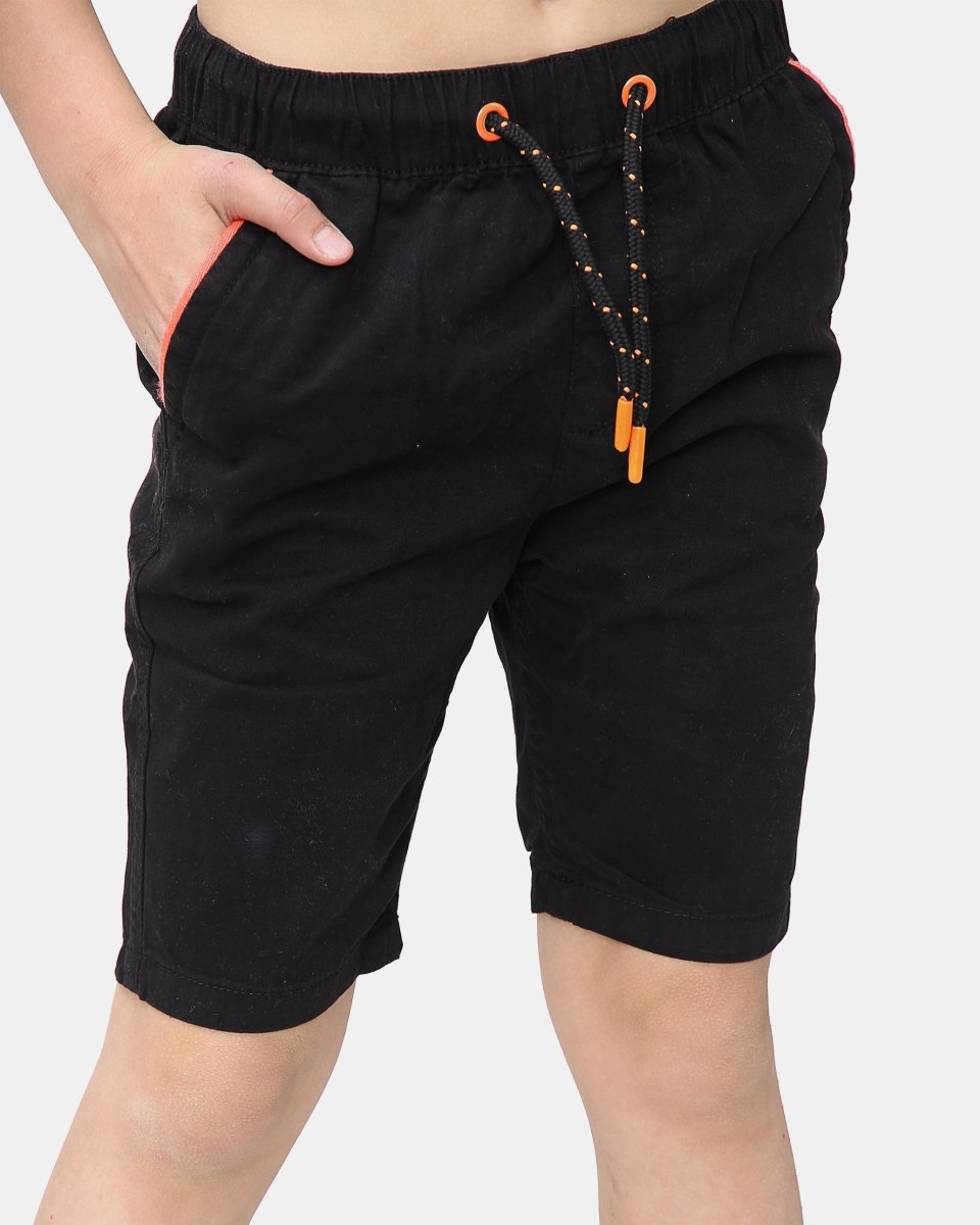 Black Plain Cotton Drawstring Short