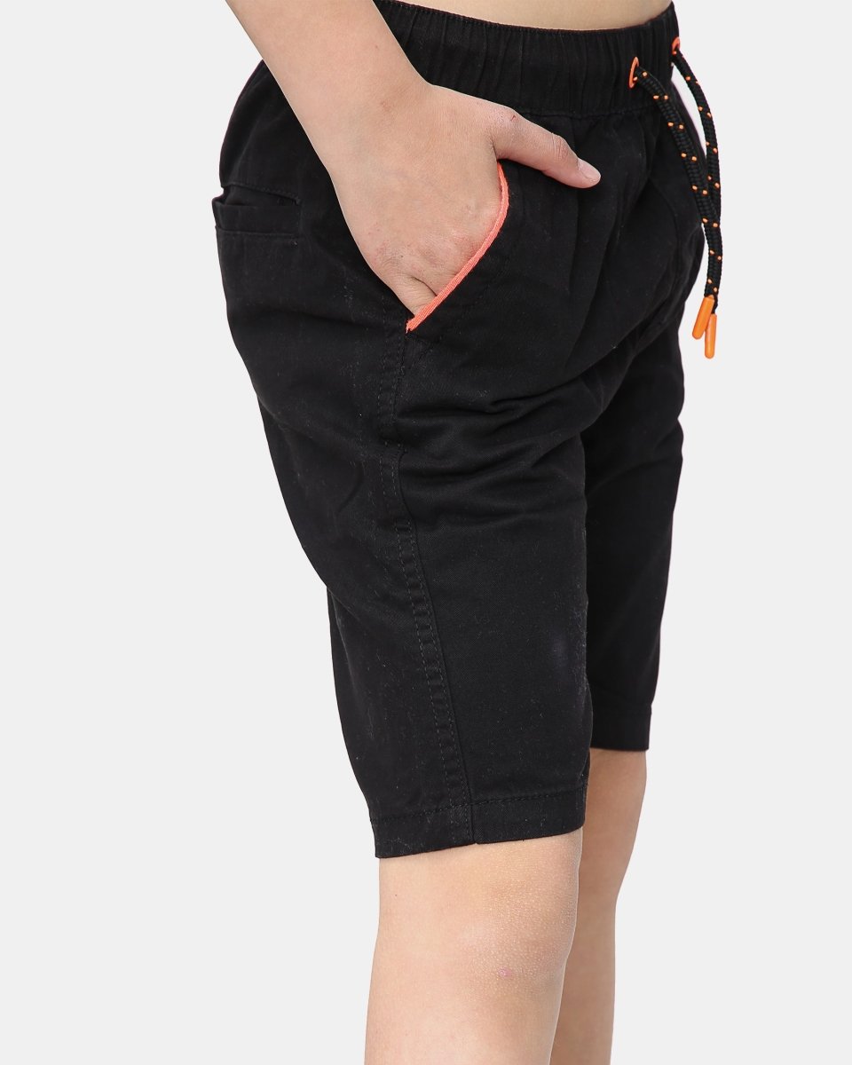 Black Plain Cotton Drawstring Short