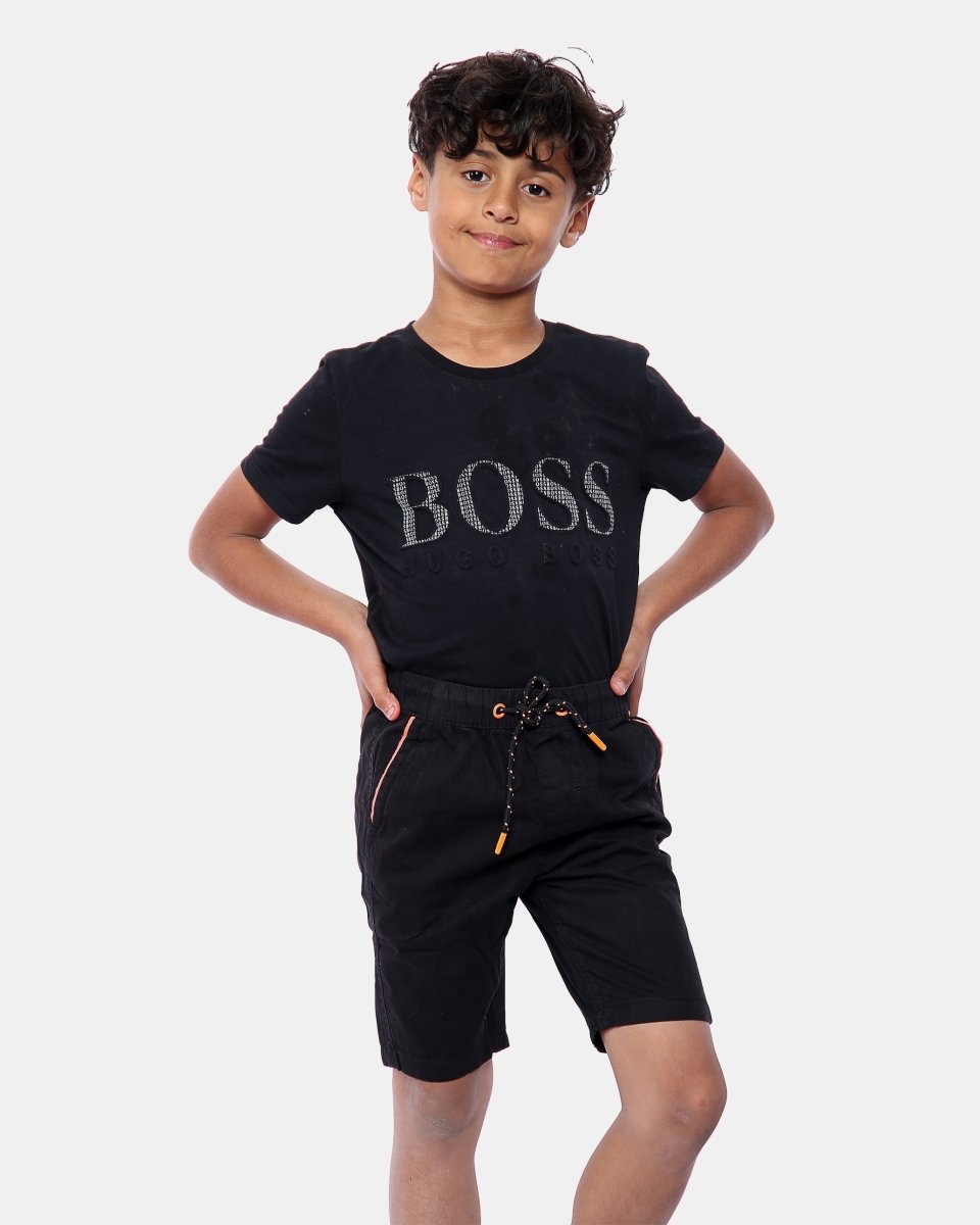 Black Plain Cotton Drawstring Short
