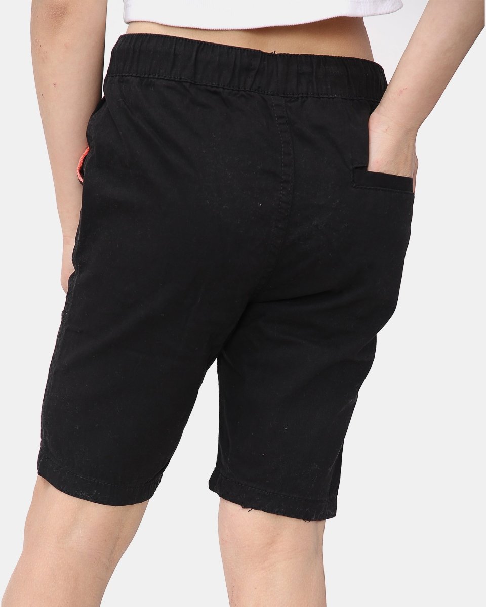 Black Plain Cotton Drawstring Short