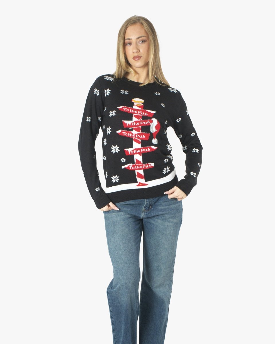 Black Pub Novelty Womens Xmas Jumper