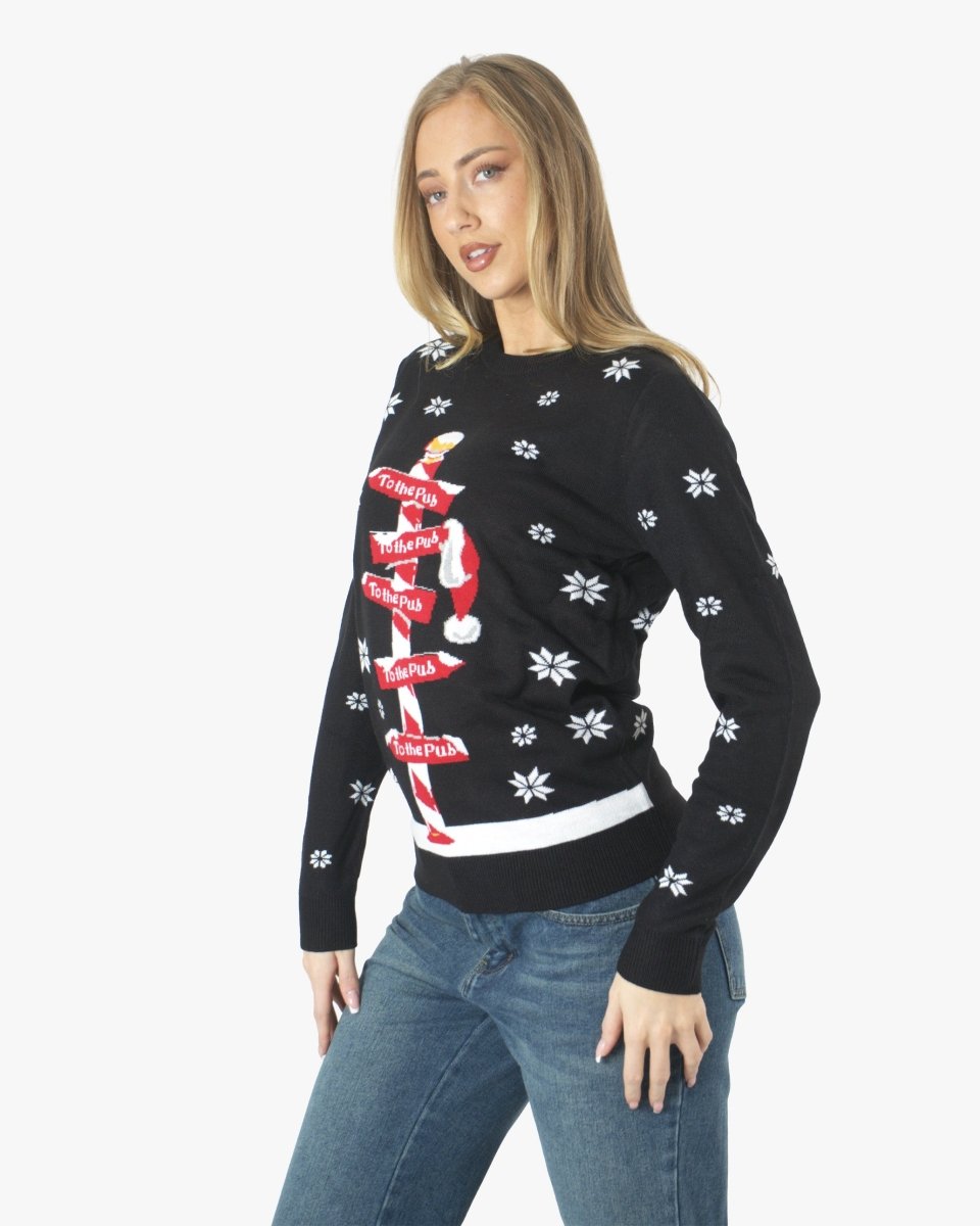 Black Pub Novelty Womens Xmas Jumper