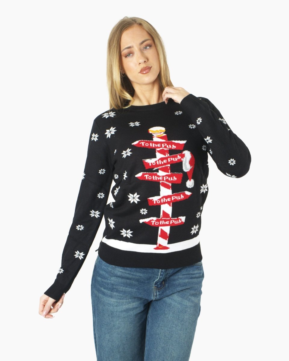Black Pub Novelty Womens Xmas Jumper