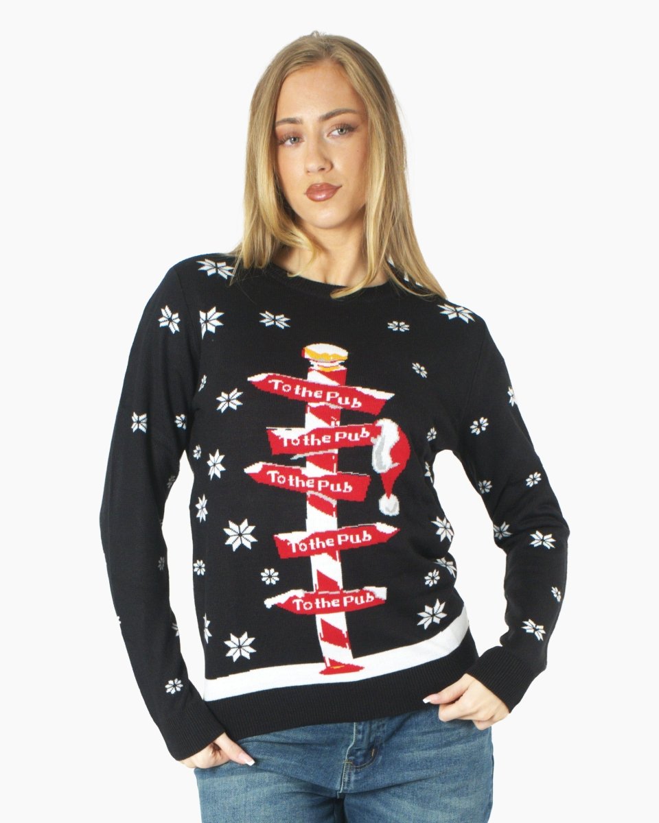 Black Pub Novelty Womens Xmas Jumper