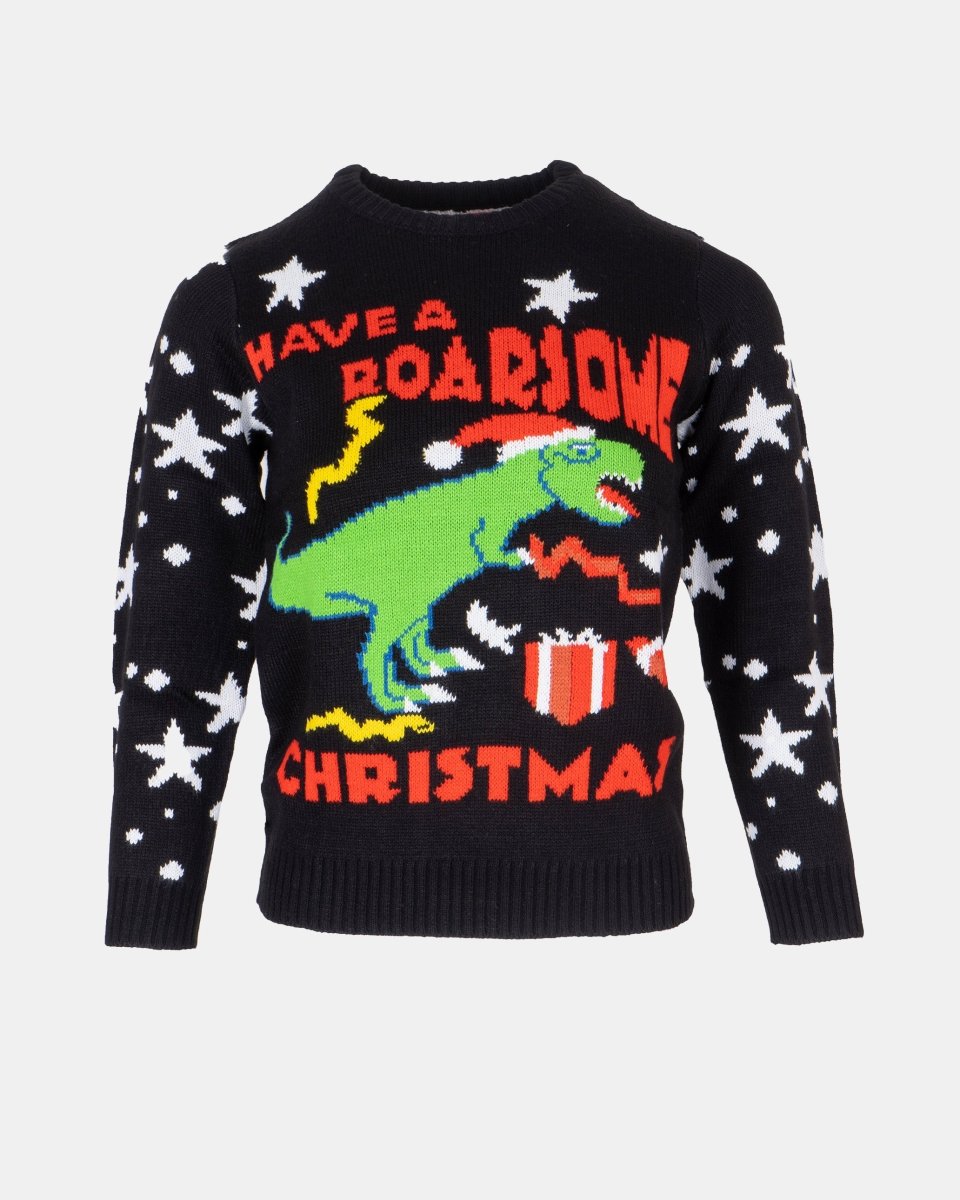 Black Roarsome Kids Christmas T - Rex Jumper