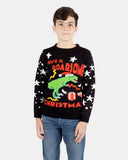 Black Roarsome Kids Christmas T - Rex Jumper