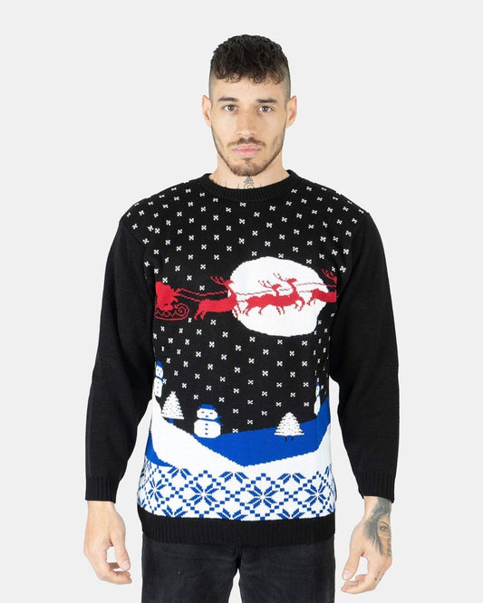 Black Santa Sleigh Retro Christmas Jumper