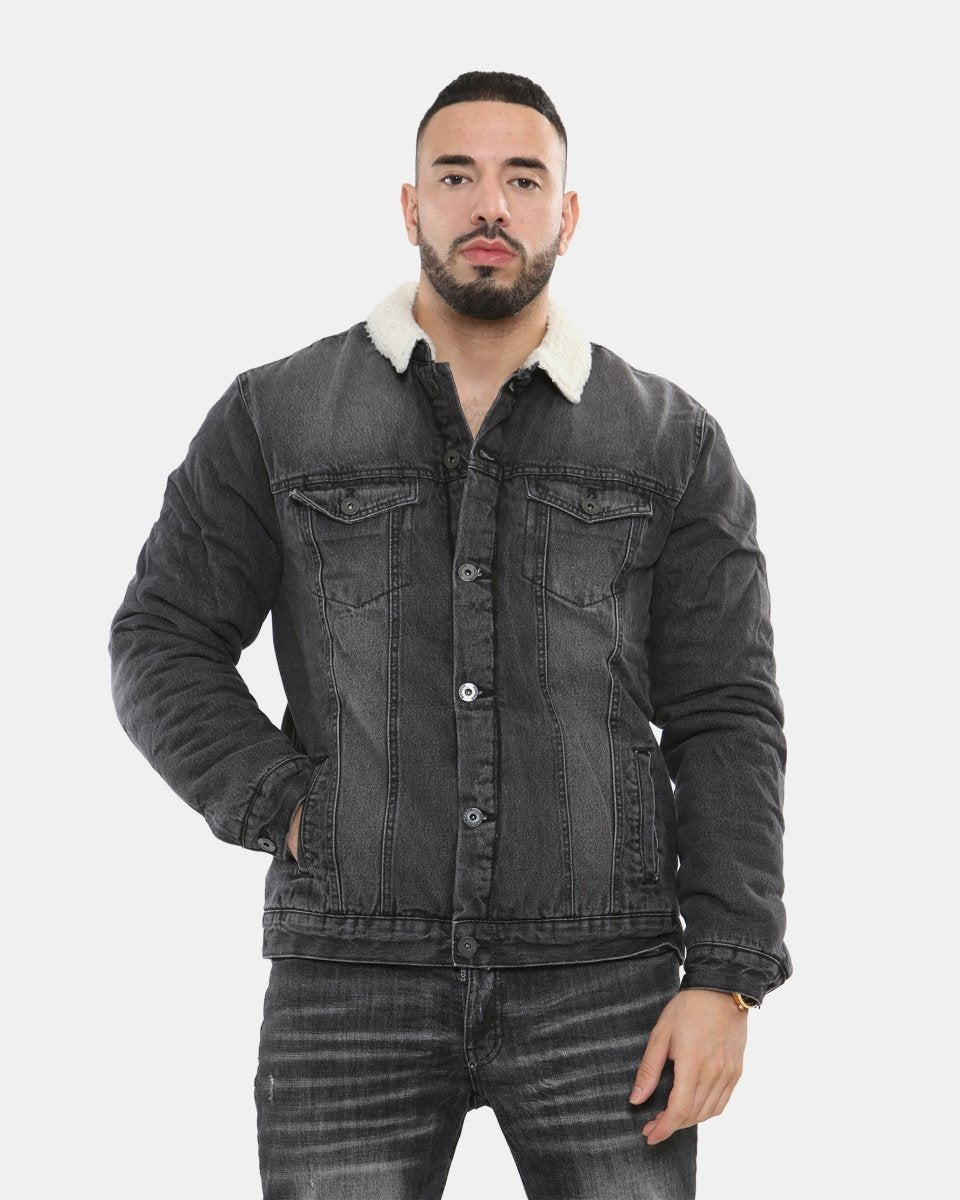 Black Sherpa Lined Denim Jacket