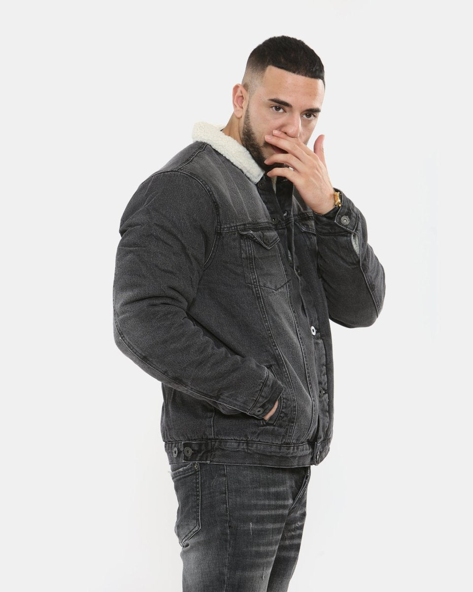 Black Sherpa Lined Denim Jacket