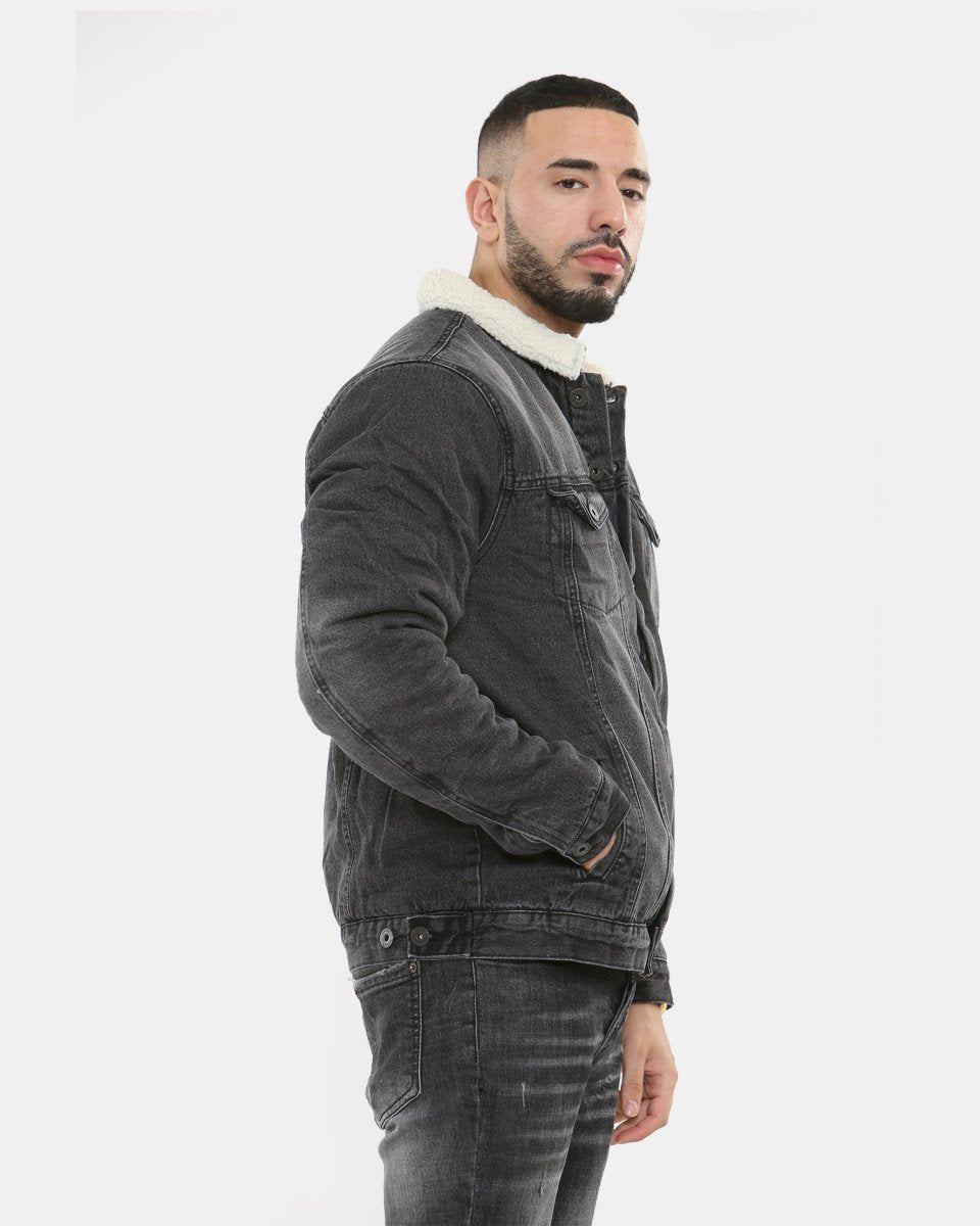 Black Sherpa Lined Denim Jacket