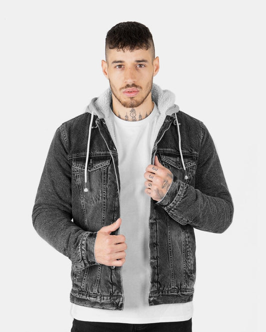 Black Trucker Denim Long Sleeve Jacket