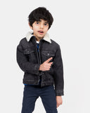 Black Trucker Long Sherpa Lined Jacket