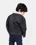 Black Trucker Long Sherpa Lined Jacket