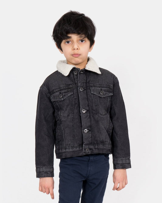 Black Trucker Long Sherpa Lined Jacket