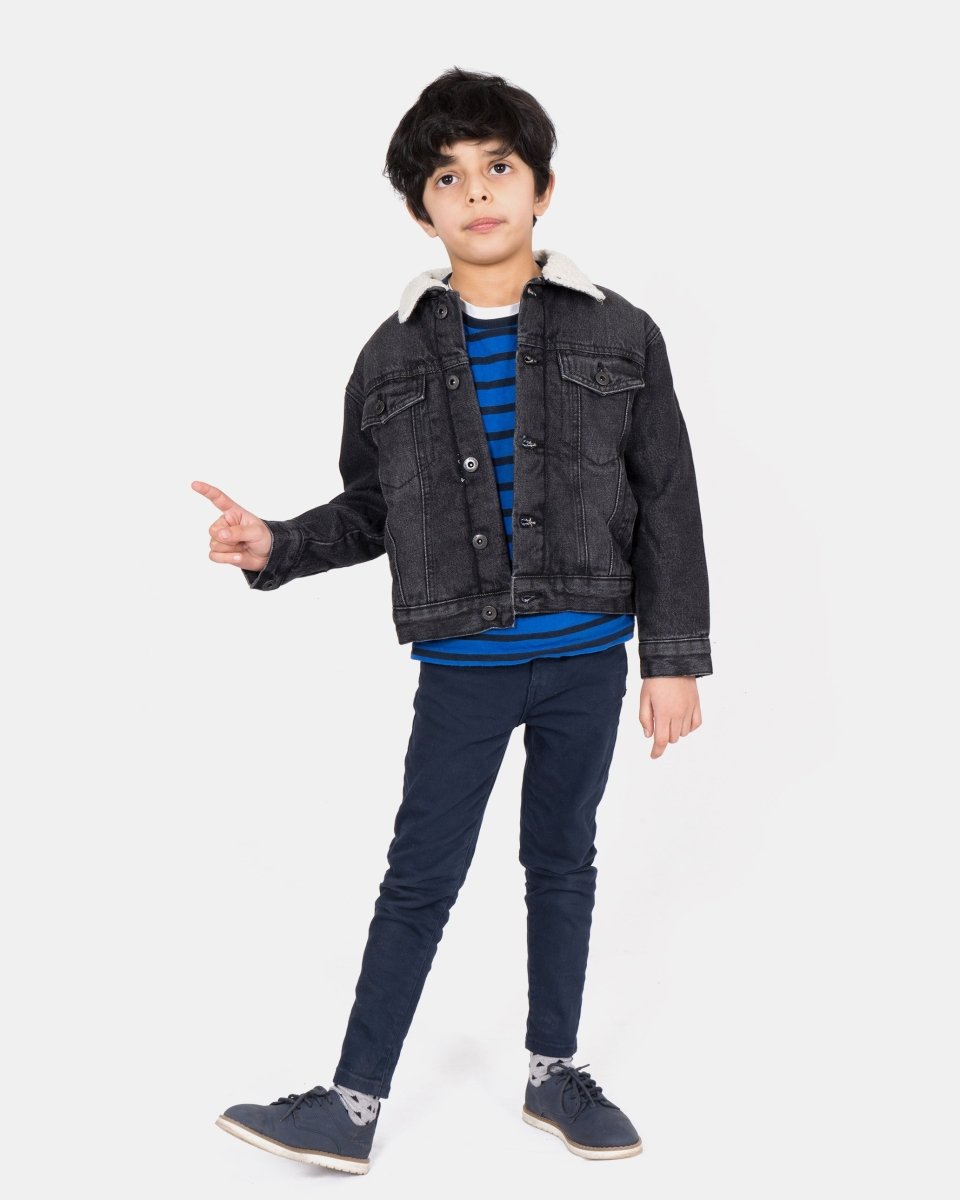 Black Trucker Long Sherpa Lined Jacket