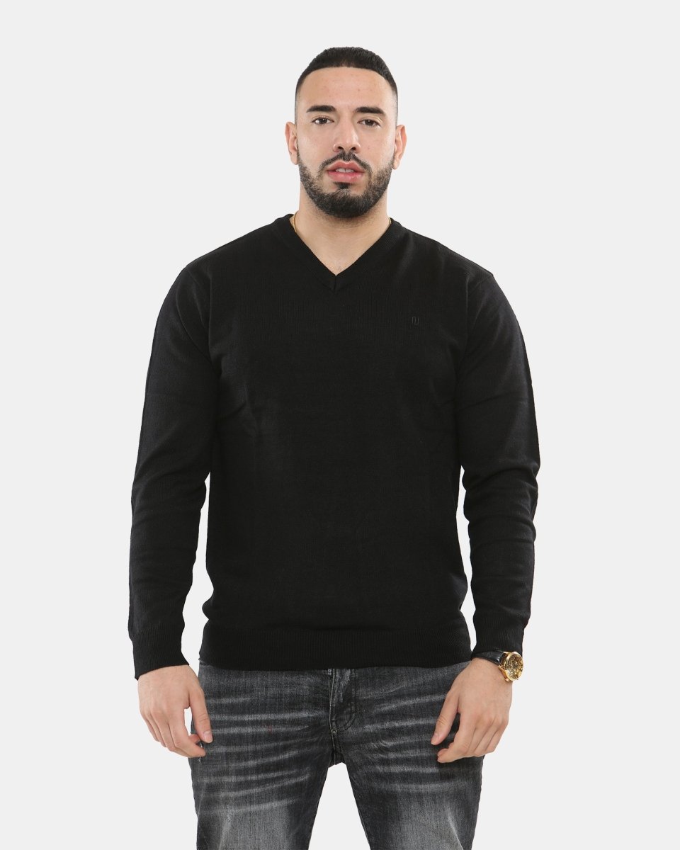 Black V - Neck Plain Pullover Jumper