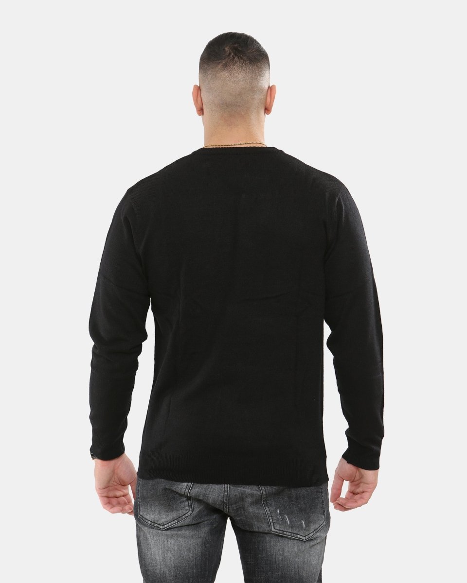 Black V - Neck Plain Pullover Jumper