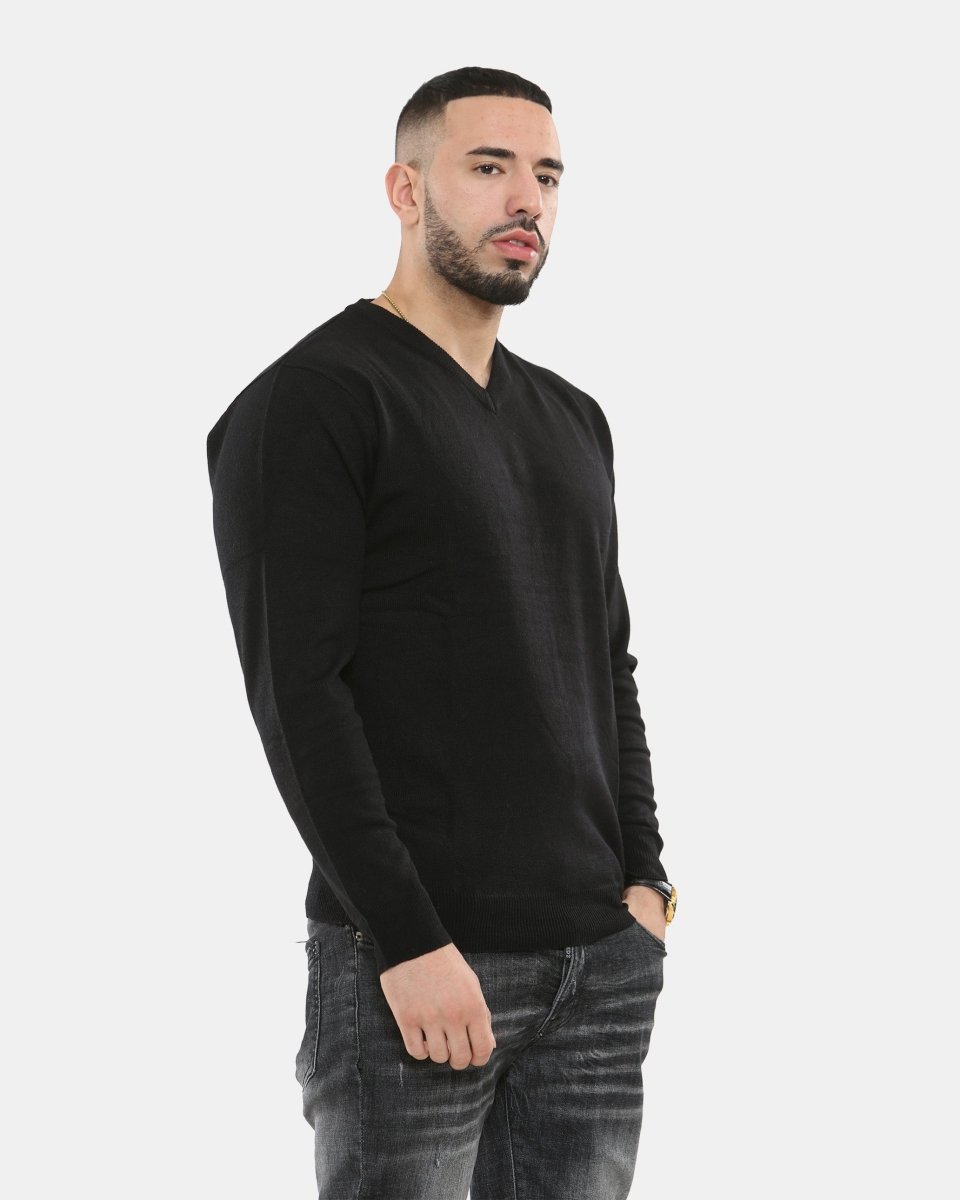 Black V - Neck Plain Pullover Jumper
