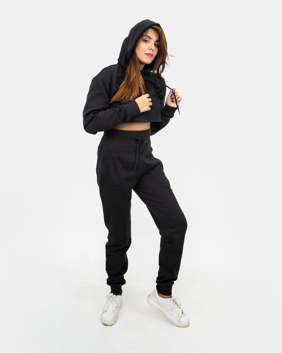 Black Womens Crop Top Tracksuit