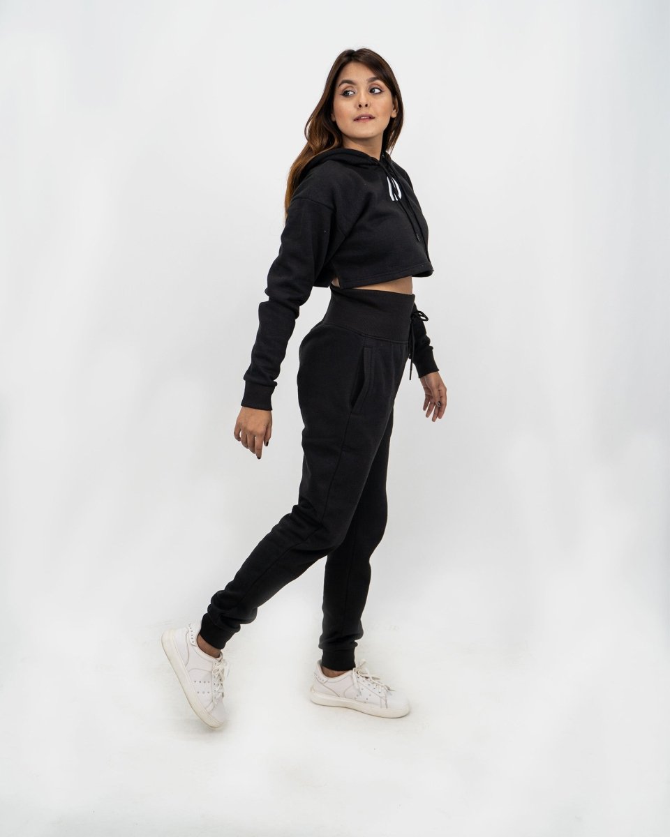 Black Womens Crop Top Tracksuit