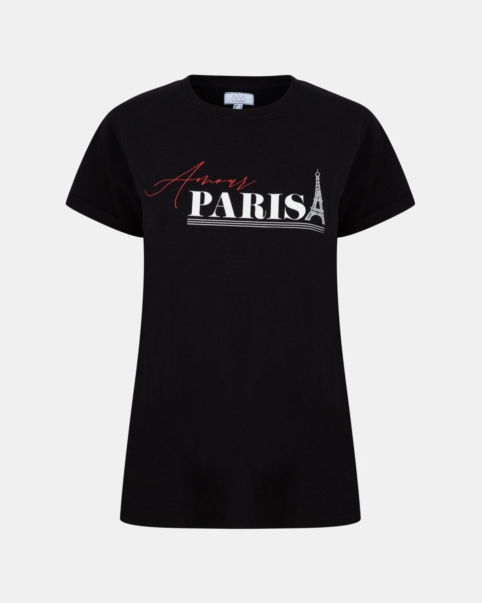 Black Womens Paris Printed T-Shirt