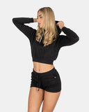 Black Women's Plain Long - Sleeve Hoodie