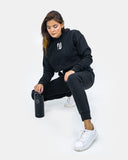 Black Womens Ribbed Crop Hoodie
