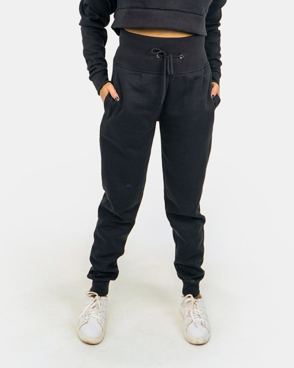 Black Womens Ribbed Hem Tracksuit