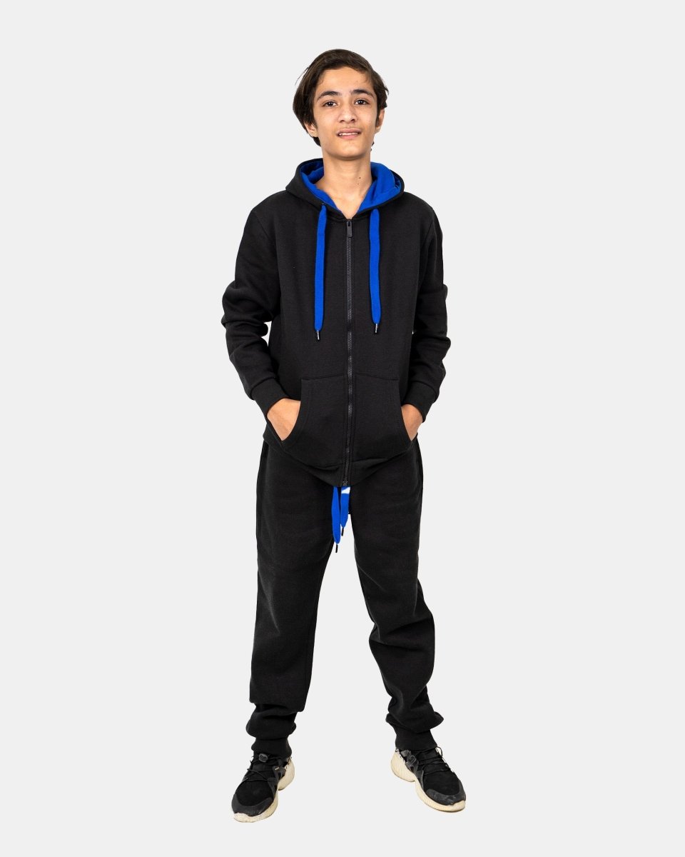 Black/Blue Contrast Fleece Tracksuit