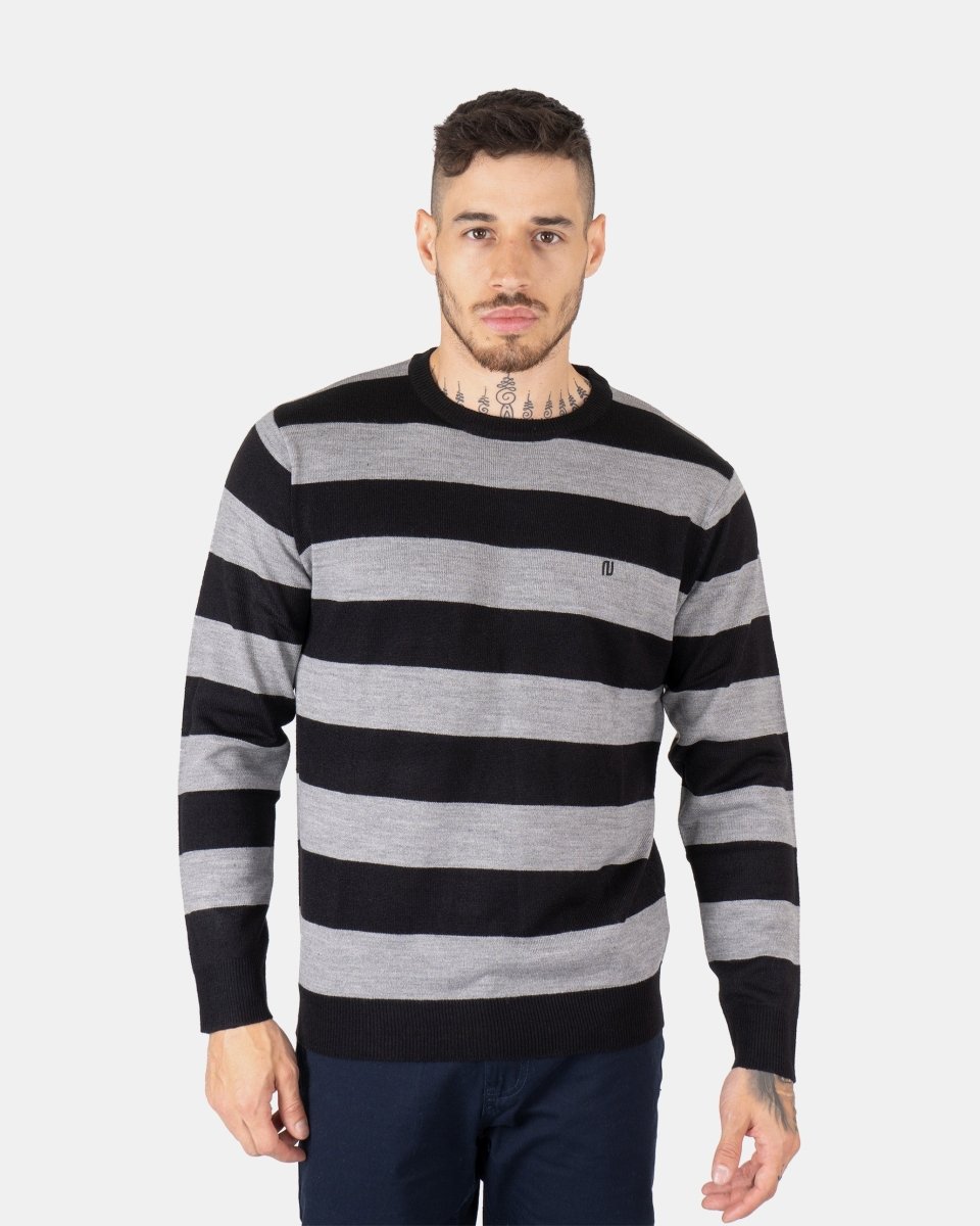 Black/Grey Crew Neck Long Sleeve Jumper