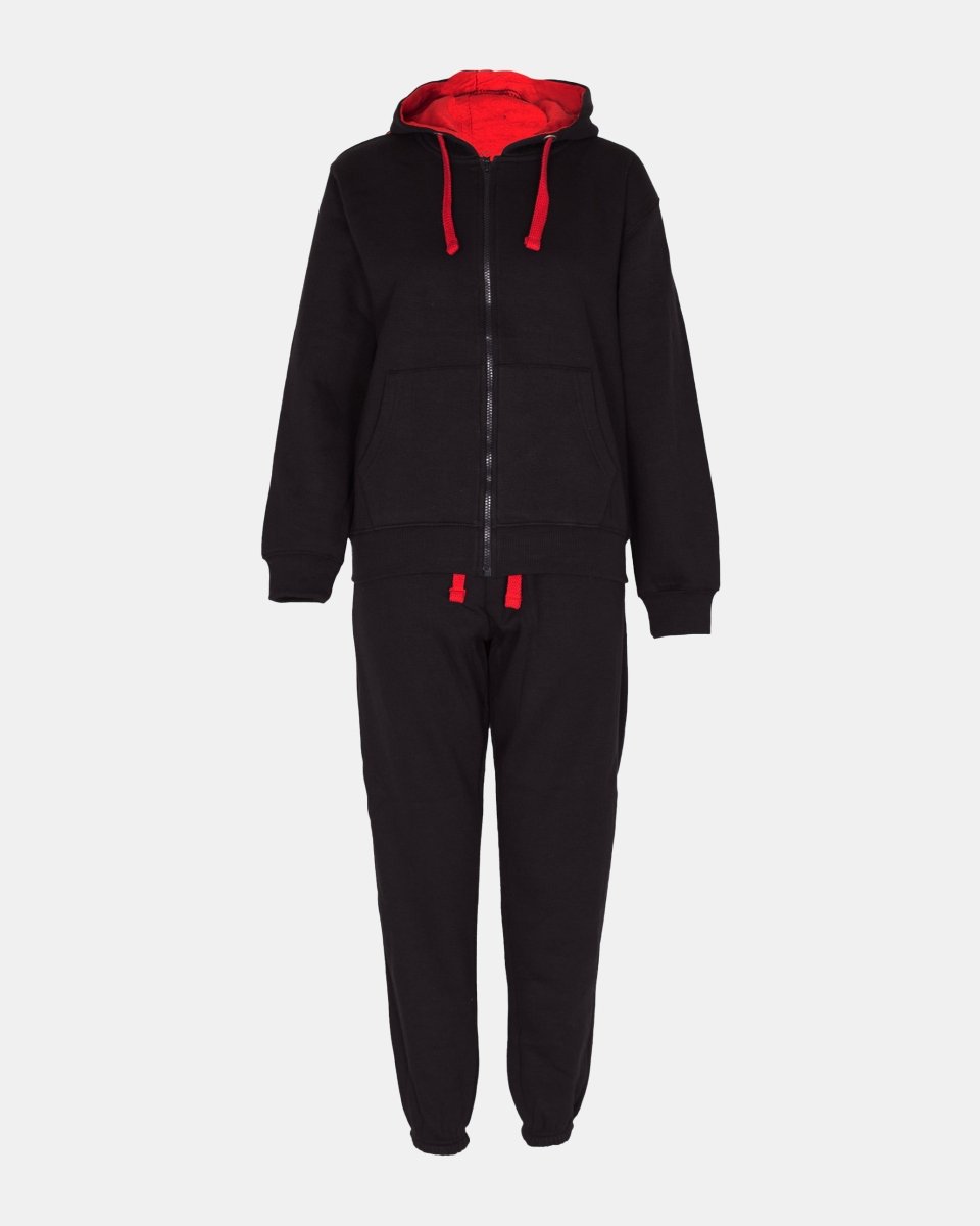 Black/Red Contrast Fleece Tracksuit