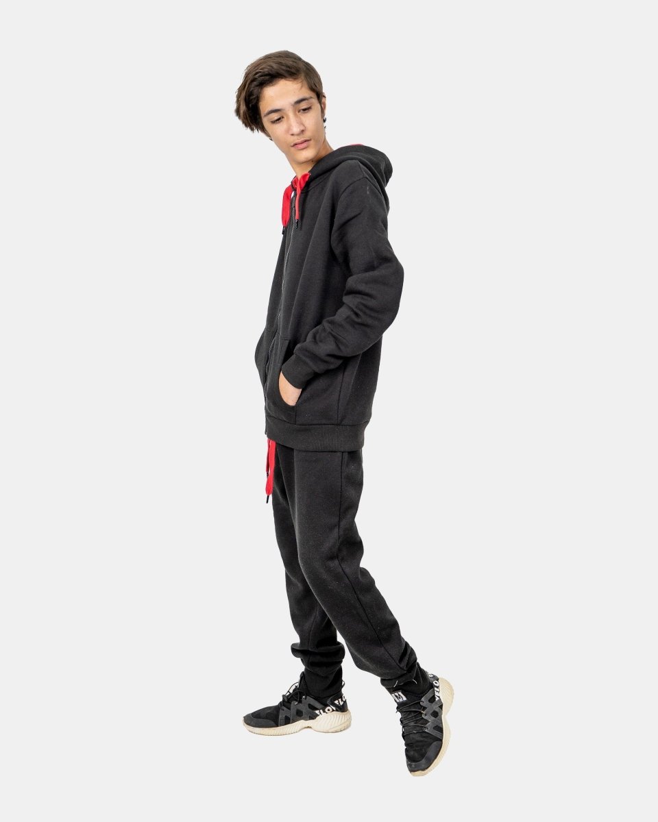 Black/Red Contrast Fleece Tracksuit